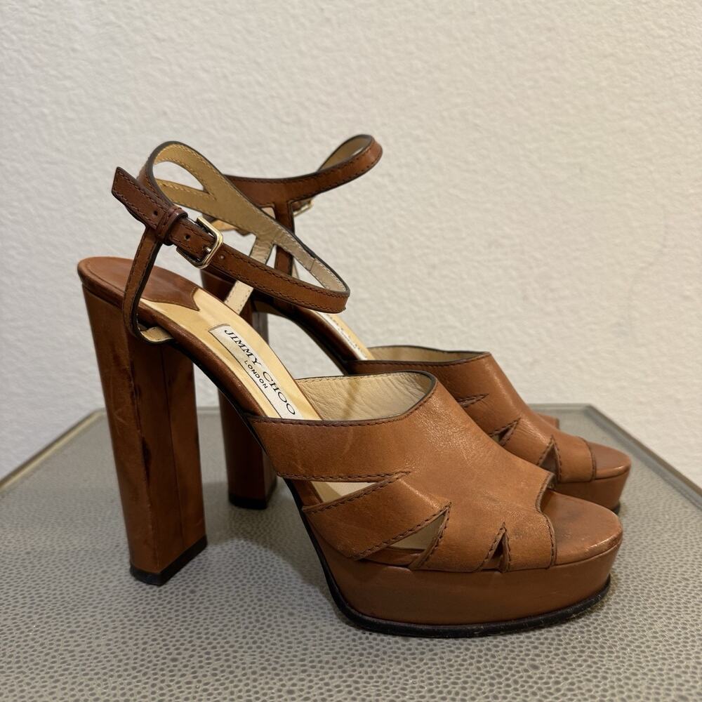 Jimmy Choo Hermione Platform Women Sandals Size 41 - 11 Tan Leather Open Toe